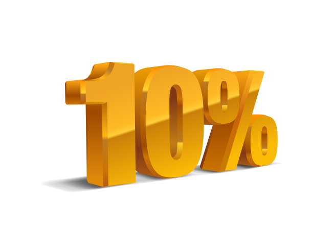 九折优惠，销售背景，金黄色金属物体3D。Eps10向量。图片下载