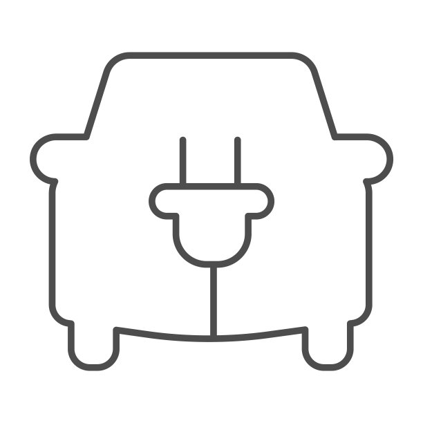 汽车和电线与插头细线图标，电动汽车概念，生态交通标志上的白色背景，电动生态汽车与电线插头图标在轮廓风格的移动，网页。矢量图形。图片下载