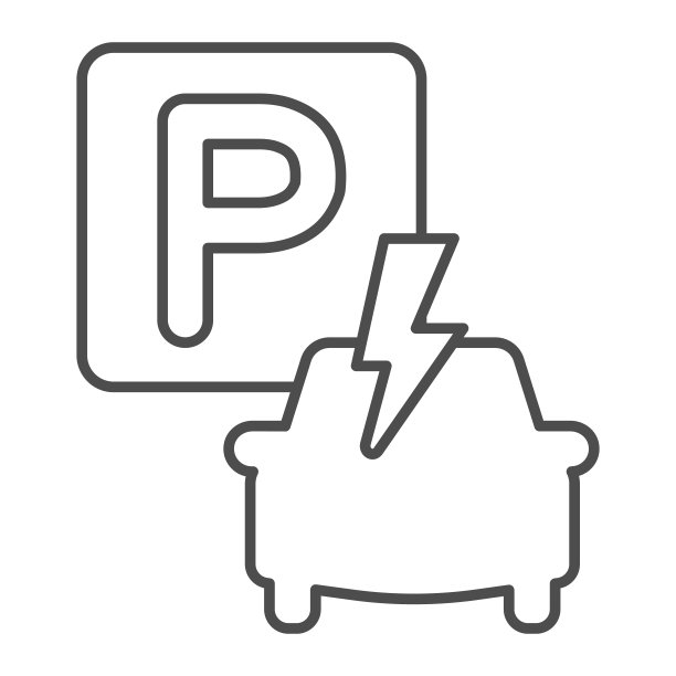 电动汽车在停车细线图标，电动汽车概念，白色背景上的电动汽车停车符号，电动汽车充电站图标的轮廓风格的移动和web。矢量图形。图片下载