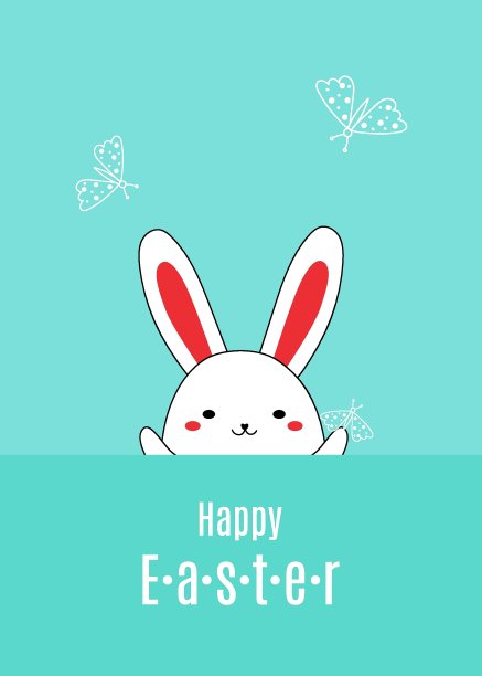 可爱的小白兔微笑着，在蓝色的背景上挥舞着爪子图片下载