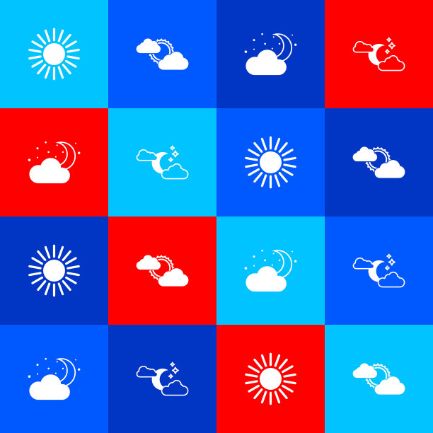 日落，和云天气，云与月亮星星和图标。向量图片下载