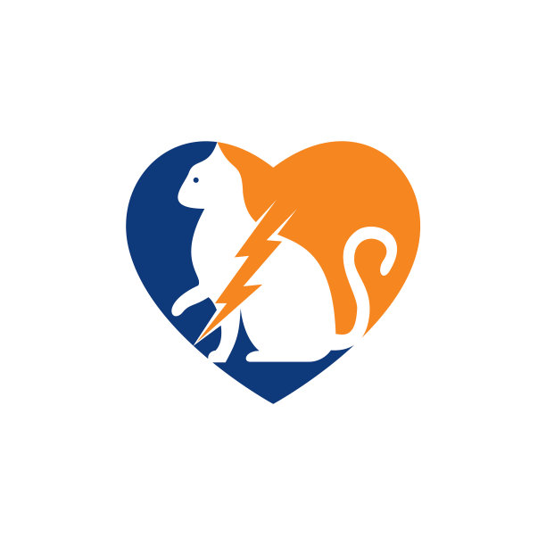 猫和雷雨与心脏标志设计图片下载