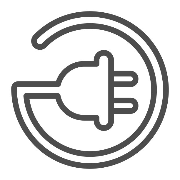 电源线插入圆形线图标，电动汽车概念，白色背景的电动插头标志，移动和网页设计的轮廓风格的电力能源符号。矢量图形。图片下载