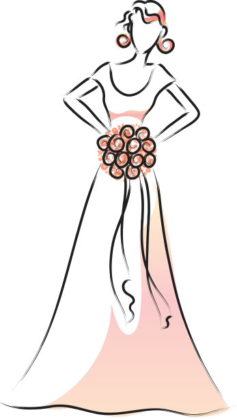 鲜花时尚新娘矢量素描图片下载
