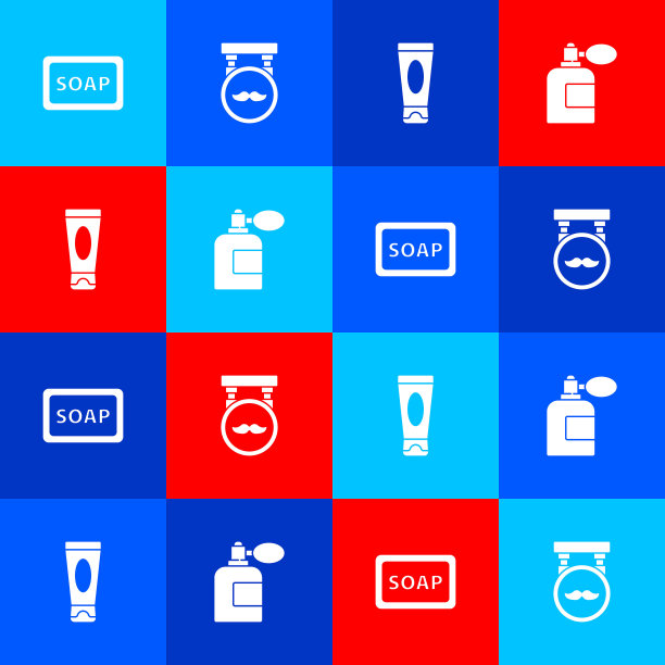 设置肥皂与泡沫，理发店，霜或乳液化妆品管和须后水喷雾器图标。向量图片下载