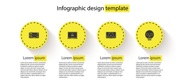 设置移动和玩游戏，笔记本电脑，视频控制台和头骨。业务信息模板。向量图片下载