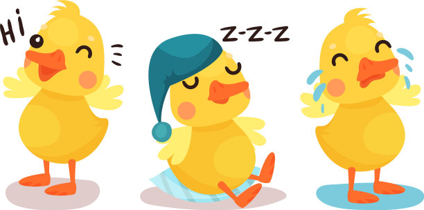 有趣的黄色小鸭子问候睡觉和图片下载