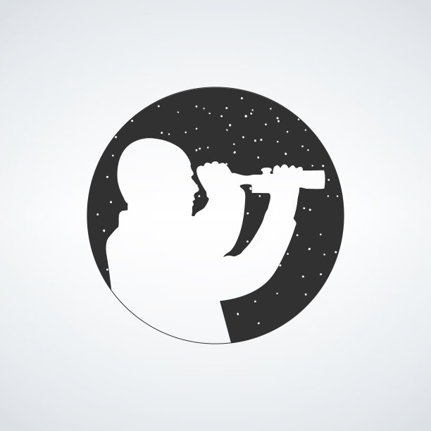 男人男孩看范围剪影，星星观察员图标。股票矢量插图孤立的白色背景。图片下载