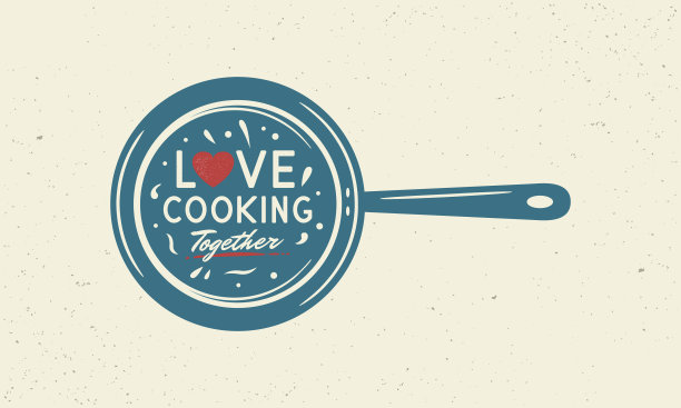 爱一起烹饪。厨房的海报。烹饪海报与烹饪锅和垃圾纹理。时尚复古设计的烹饪学校，食物工作室，烹饪课程。矢量图图片下载