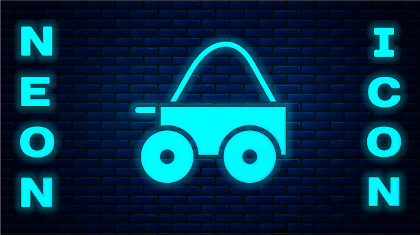 发光的霓虹灯木制四轮手推车与干草的图标图片下载