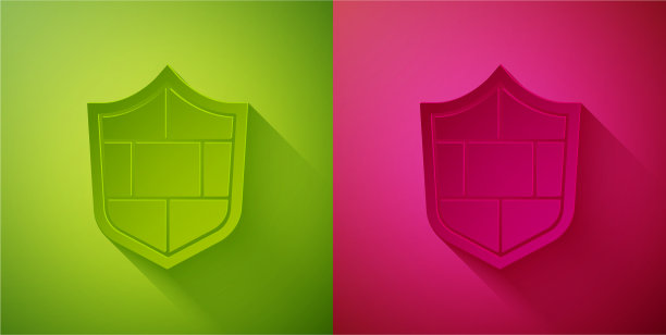 剪纸盾牌与网络安全砖墙图片下载