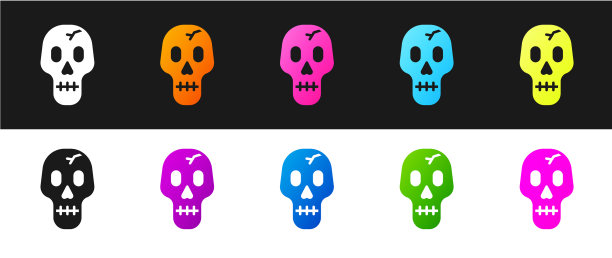 设置骷髅图标隔离在黑色和白色图片下载