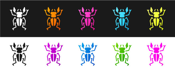 设置甲虫鹿图标隔离在黑色和白色图片下载