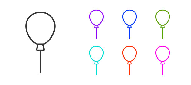 黑色线气球与丝带图标隔离图片下载