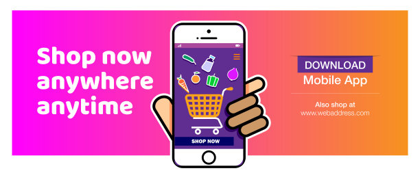 网上购物网站横幅和概念。移动购物。电子商务或数字购物图片下载