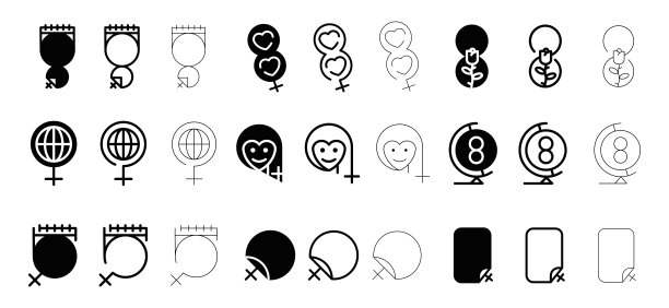 妇女节可编辑线图标设置。3月8日标志-网络图标。图片下载