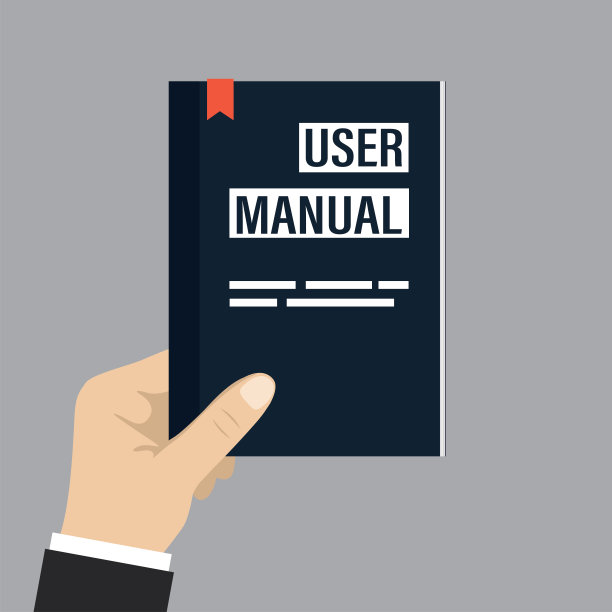 手持用户手册。用户指南或FAQ。卡通教科书孤立在灰色背景。图片下载