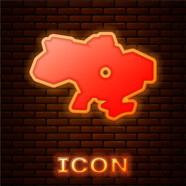 发光的霓虹灯地图乌克兰图标孤立在砖块上图片下载