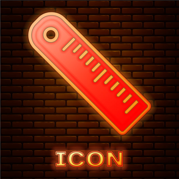 霓虹灯标尺图标孤立在砖墙上图片下载
