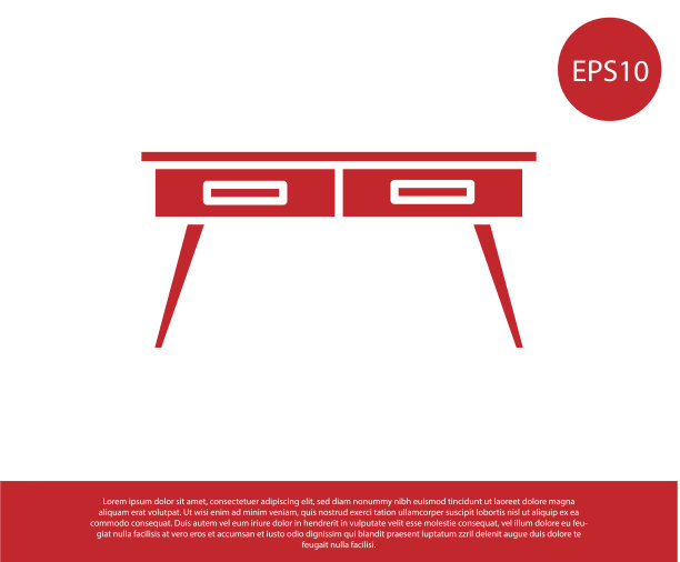 红色办公桌图标孤立在白色背景图片下载