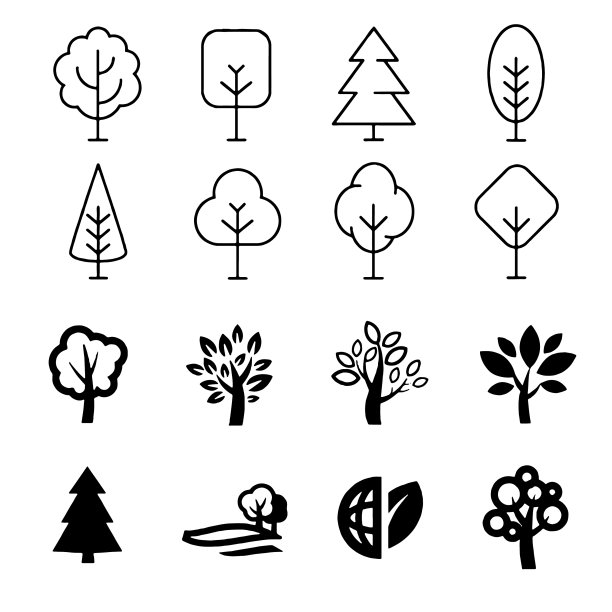 树图标设置黑白树和彩色树图片下载