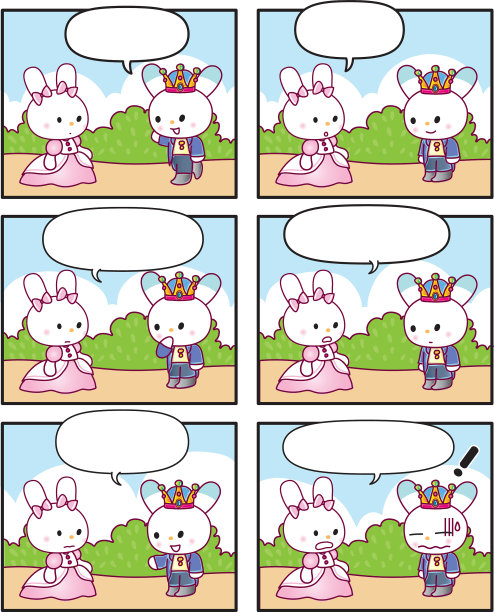 矢量卡通兔子公主的故事设定六格漫画图片下载