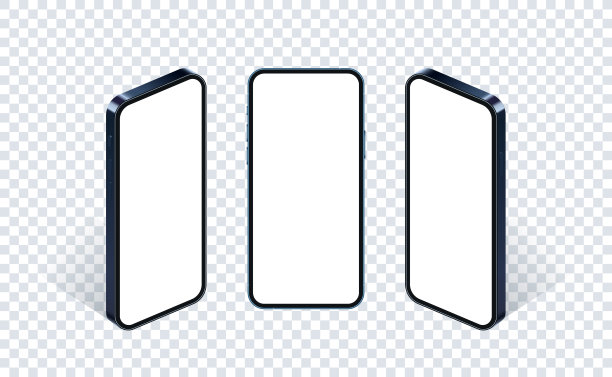 等距手机模型，一套玻璃蓝色的智能手机隔离在现实的风格，移动蜂窝模板演示应用程序和网页设计，矢量3d插图。图片下载