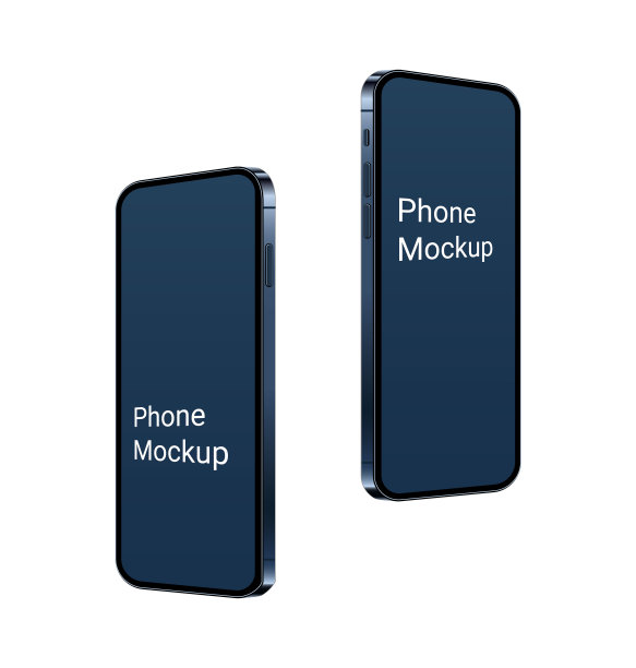 3d逼真的手机模型，飞上蓝色移动设备场景与空屏幕。框架较少现代智能手机设置显示用户界面和用户体验设计应用程序或网站。矢量插图。图片下载