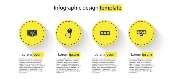 设置邮件锁密码，加密货币密钥，密码保护和。业务信息模板。向量图片下载