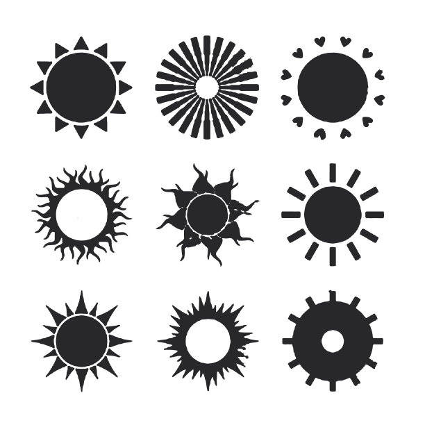太阳形状设置孤立的白色背景图片下载