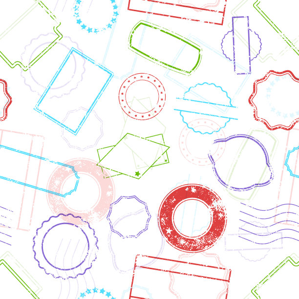 大量的复古邮政和边境邮票，垃圾邮戳在旧风格，无缝的白色图案图片下载