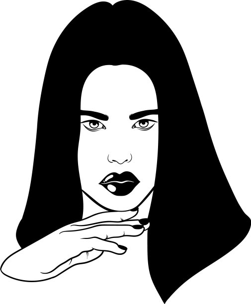 手绘美丽的女人与手纹身图片下载