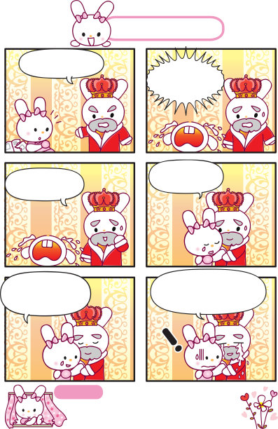 矢量卡通兔子公主的故事设定六格漫画图片下载