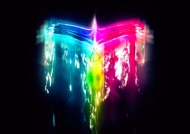 一个闪光的抽象鸟在夜空中拍打的3D插图图片下载