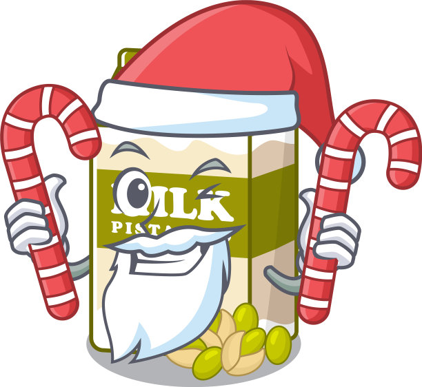 开心果牛奶卡通人物穿着圣诞老人图片下载