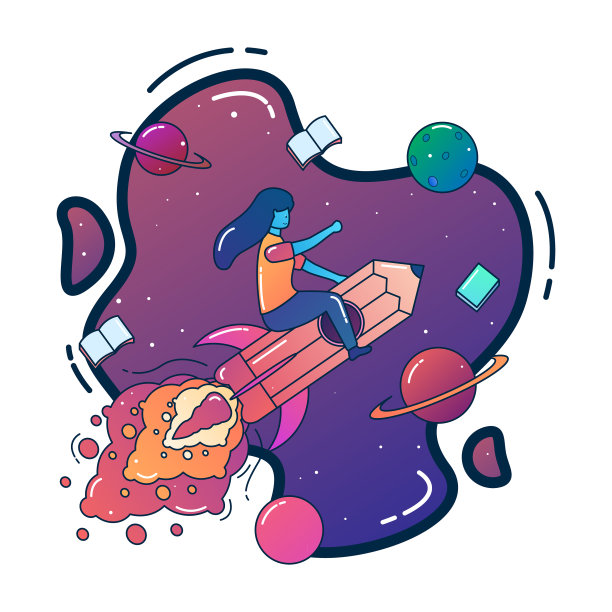 火箭铅笔和太空中的女人极简主义图片下载