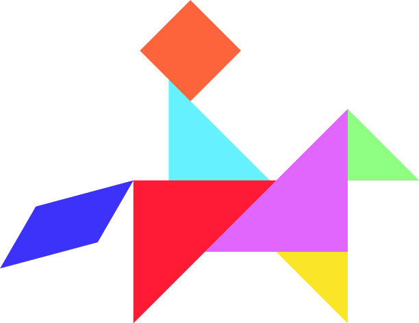 彩色七巧板在人骑马的形状上图片下载