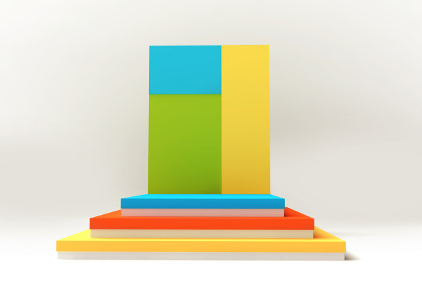 正方形空玩具基座或讲台与生动的几何元素。色彩缤纷的简约概念设计。抽象现代艺术插画的表现模板。3 d渲染。图片下载