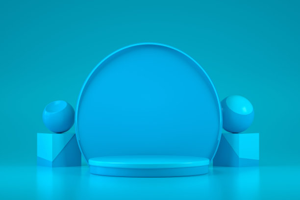 蓝色背景上的空讲台、底座、展示台、产品展台图片下载