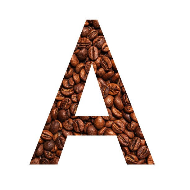 字母A从咖啡豆分离在白色的背景图片下载