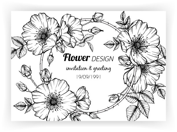 贺卡与狗玫瑰花和叶手图片下载