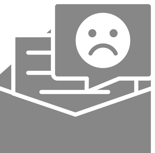 带有悲伤表情的灰色负面反馈信件图标图片下载