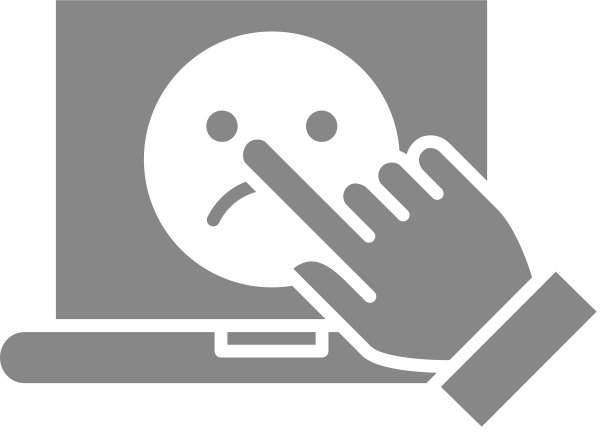 人在笔记本电脑上投票灰色的图标上悲伤的脸图片下载