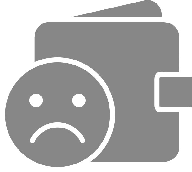 带有悲伤表情的灰色图标钱包破产标志图片下载