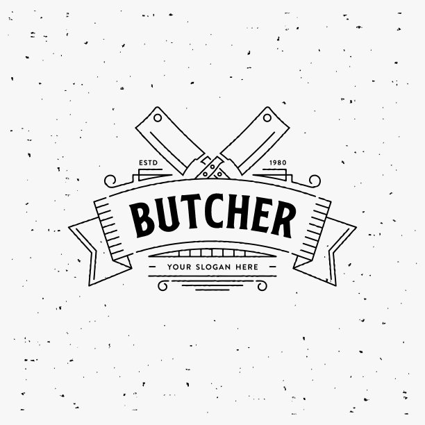 灰色缎带背面的屠夫复古标志图片下载