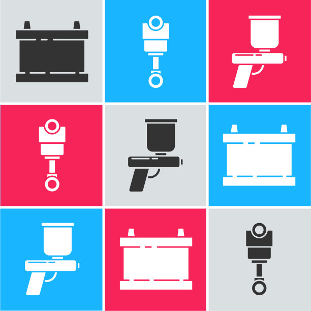 设置汽车电池发动机活塞和喷漆枪图片下载