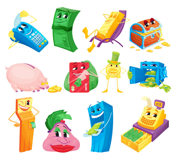 有趣的卡通人物与金钱大背景图片下载