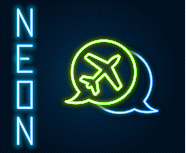 发光的霓虹线语音气泡与飞机图片下载