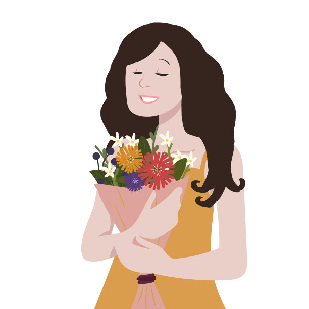 3月8日妇女节。国际妇女节。手持鲜花的漂亮女人图片下载