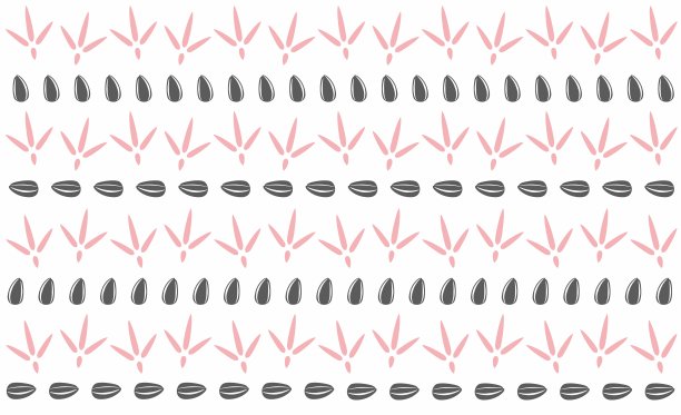 无止尽的鸽子爪印和葵花籽的无缝图案。矢量模式在粉红色和黑色的白色背景。图片下载